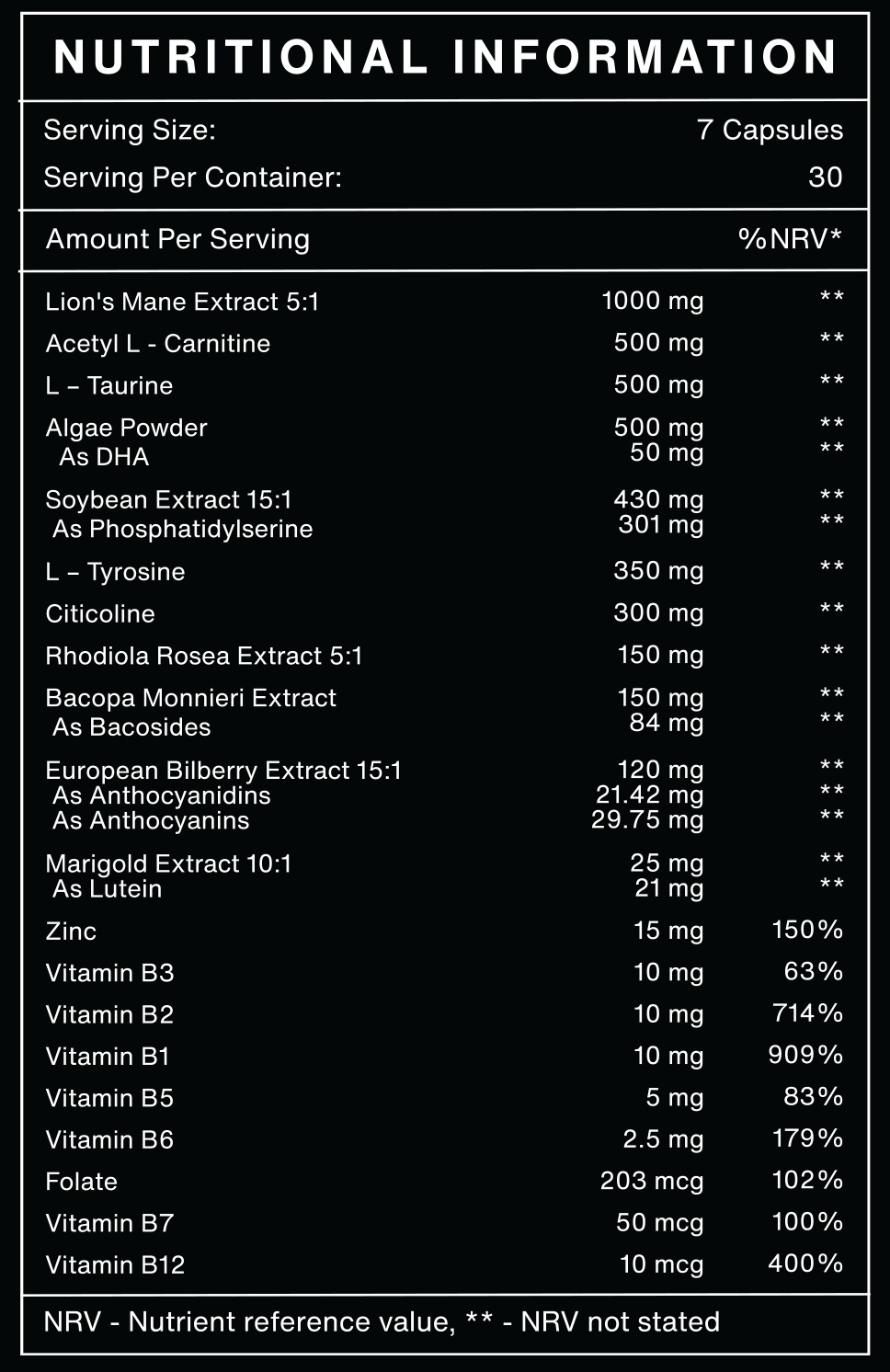 Sharper Human nutritional information panel — 7 capsules per serving, 30 servings per container